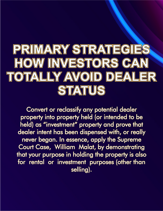 Primary Strategies How Investors Can Totally Avoid Dealer Status